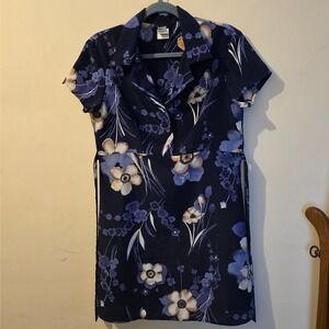 Knapp Studio California Vintage Floral Dress Navy Blue Short Sleeve Medium